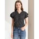 thumbnail image 3 of Blusa Informal Con Cuello En V Y Manga De Casquillo Superior Con Estampado Floral Para Mujer Negro L, 3 of 6