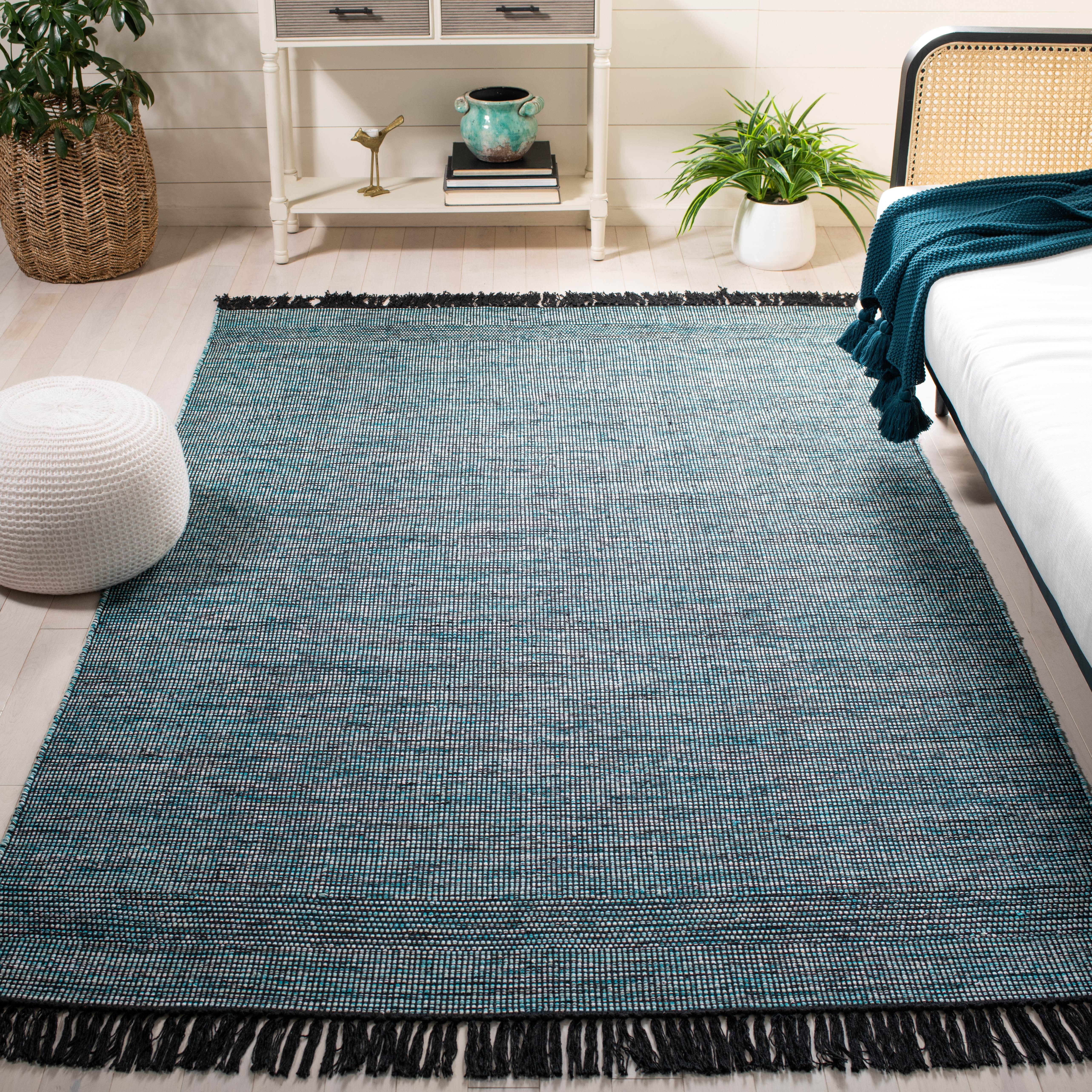 SAFAVIEH Montauk Kelsey Distressed Cotton Area Rug, Turquoise/Black, 3' x 5'