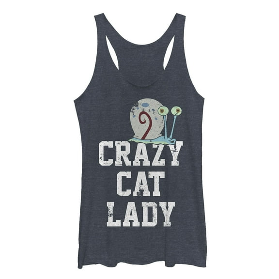 Women's SpongeBob SquarePants Gary Crazy Cat Lady Racerback Tank Top Navy Blue Heather X Small