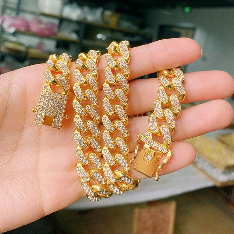 8”Miami Cuban Link Chain Bracelet,14K Two-Tone Gold 5X Layered Cuban Chain shops bracelet, Bling, CZ Diamond Bracelet, ICY 14mm Bracelet