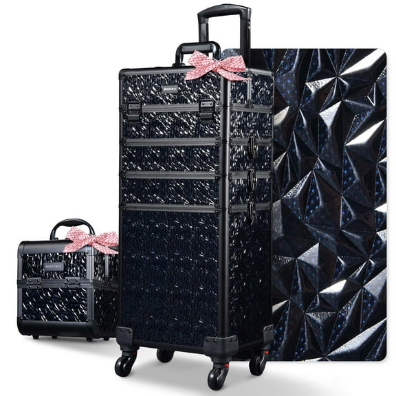 Byootique Makeup Train Case Kit with Cube Case Cosmetic Organizer Mermaid Black