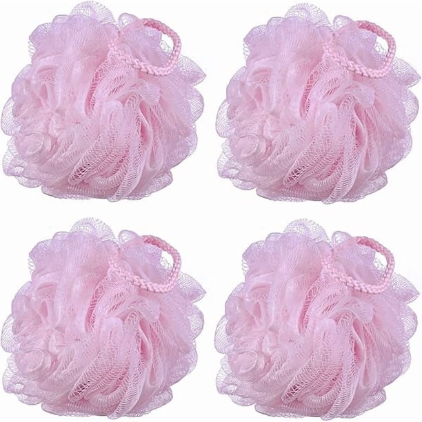 wonima11 60g/pcs Pink Mesh Bath Sponge Shower Pouf Loofahs Shower Puff Pack of 4 (Pink)