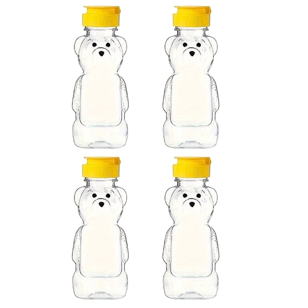 Frascos de plástico con forma de oso para miel, 240 ml, vacíos, con tapa abatible, reutilizables, para guardar y dispensar jarabe, salsa y zumo.
