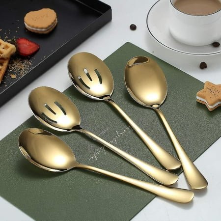 Gold Serving Spoons 4 Pcs Includ 2 Serving Spoons 2 Slotted Spoons ...