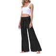 thumbnail image 2 of VISgogo Pantalones de Pierna Ancha para Mujer, Casual Sueltos Color Sólido Fruncido Cintura Vendaje Cintura Elástica Pantalones Femeninos VISgogo moda, 2 of 5