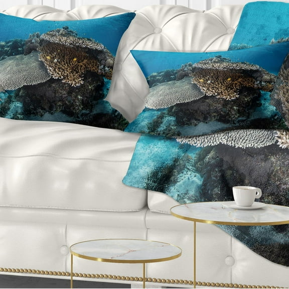 Designart Corals and Fish in Komodo National Park - Seashore Throw Pillow - 12x20