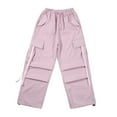 thumbnail image 2 of WhouRiu Toddler Girls Pants Baggy High Drawstring Waist Wide Leg Cargo Sweatpants Kids Girls Solid Color Streetwear Trousers Pink,Sizes 13-14, 2 of 8
