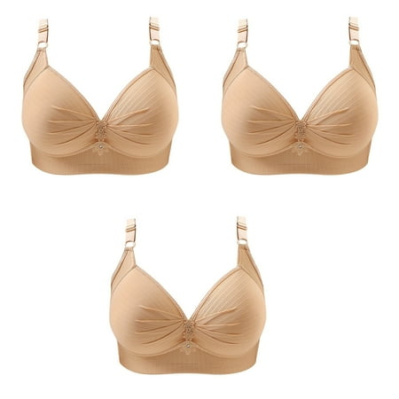Wirefree Bras for Women Clearance AIEOTT Plus Size Push Up Full Coverage Bra Extra-Elastic Womens Bras Deals 3PC Printing Gathered Together Daily Bra Underwear No Rims Big Holiday Savings