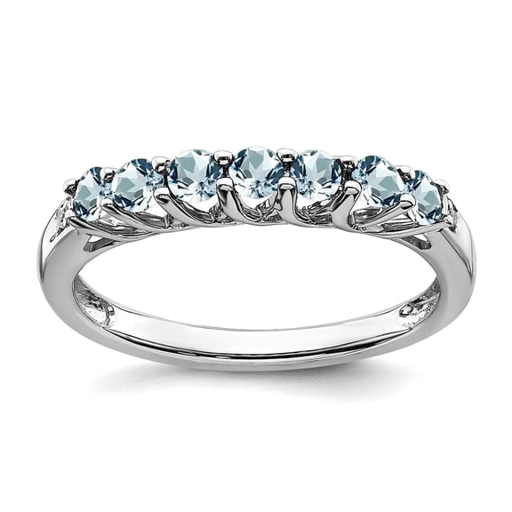 14k White Gold Aquamarine and Diamond 7-stone Ring Size 7 Ring for Women - 2.7 Grams .01 dwt .40 cwt