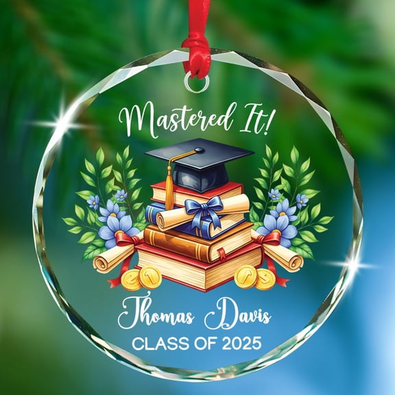 Personalized Mastered It Glass Ornament Christmas 2025, College Graduated Xmas Keepsake Gifts for Son Daughter Friends, Custom Name Masters Degree Graduation Ornament, Congrats Grad Glass Ornaments