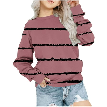 

Maean Unisex Boys Girls Knitwears Hoodless Stripes Printed Long Sleeve Sweatshirt Round Neck Fall Winter Warm Kids Top