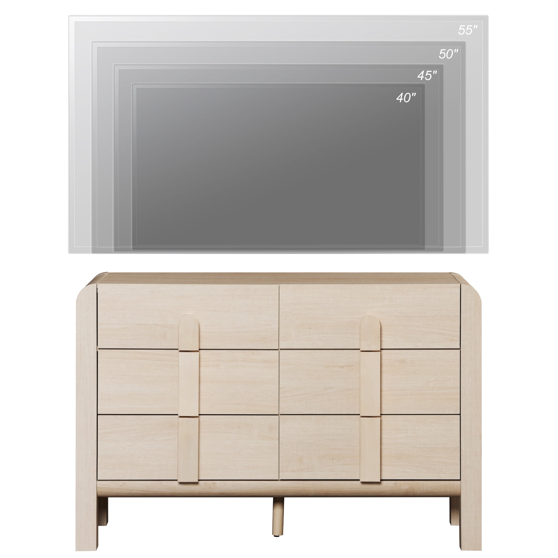 Modern 6 Drawer Dresser TV Stand for 55 Inch TV, Entertainment Center with Curved Profile Design, Wood TV Console with Storage for Living Room