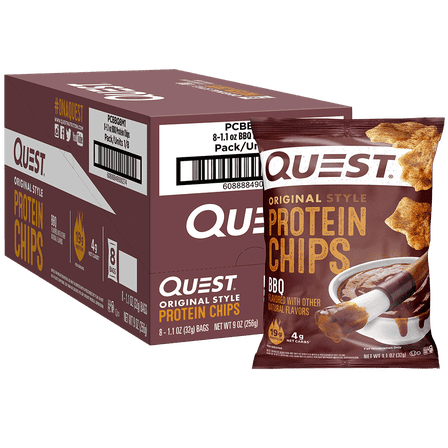 Quest Original Style Protein Chips, BBQ Flavor, High Protein Snack, 1.1 oz Bags, 8-Count