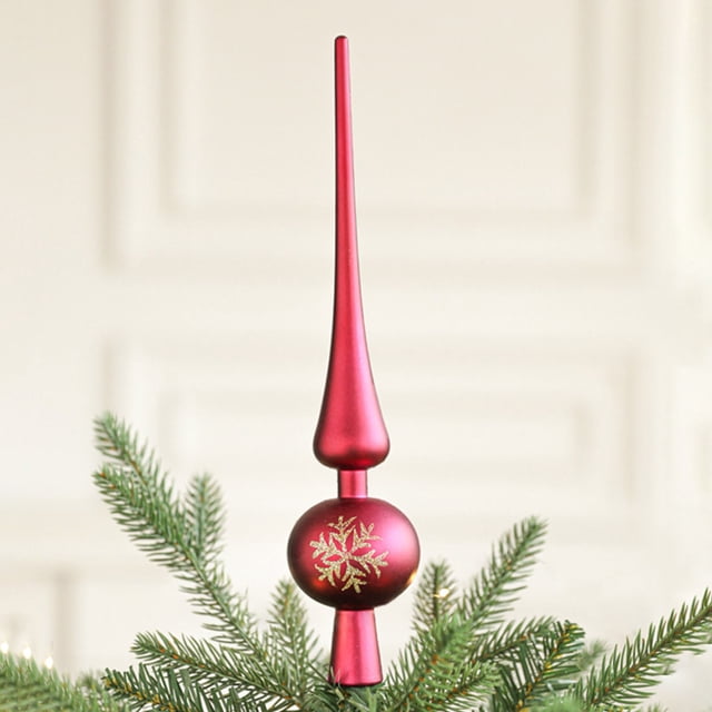 Puntoco 1 bola de Navidad, colgante pequeño decorativo especial, de plástico galvanizado, pintado en rojo, para la parte superior del árbol de Navidad