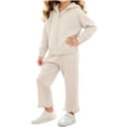 thumbnail image 2 of Bixock Toddler Girls 2-Piece Fall Set,Girls Clothing Set,Zip Up Hooded Knit Cardigan and Wave Hem Straight Pants Soft Knit Casual Outfits for Girls Kids Clothings 2-8 Years, 2 of 7