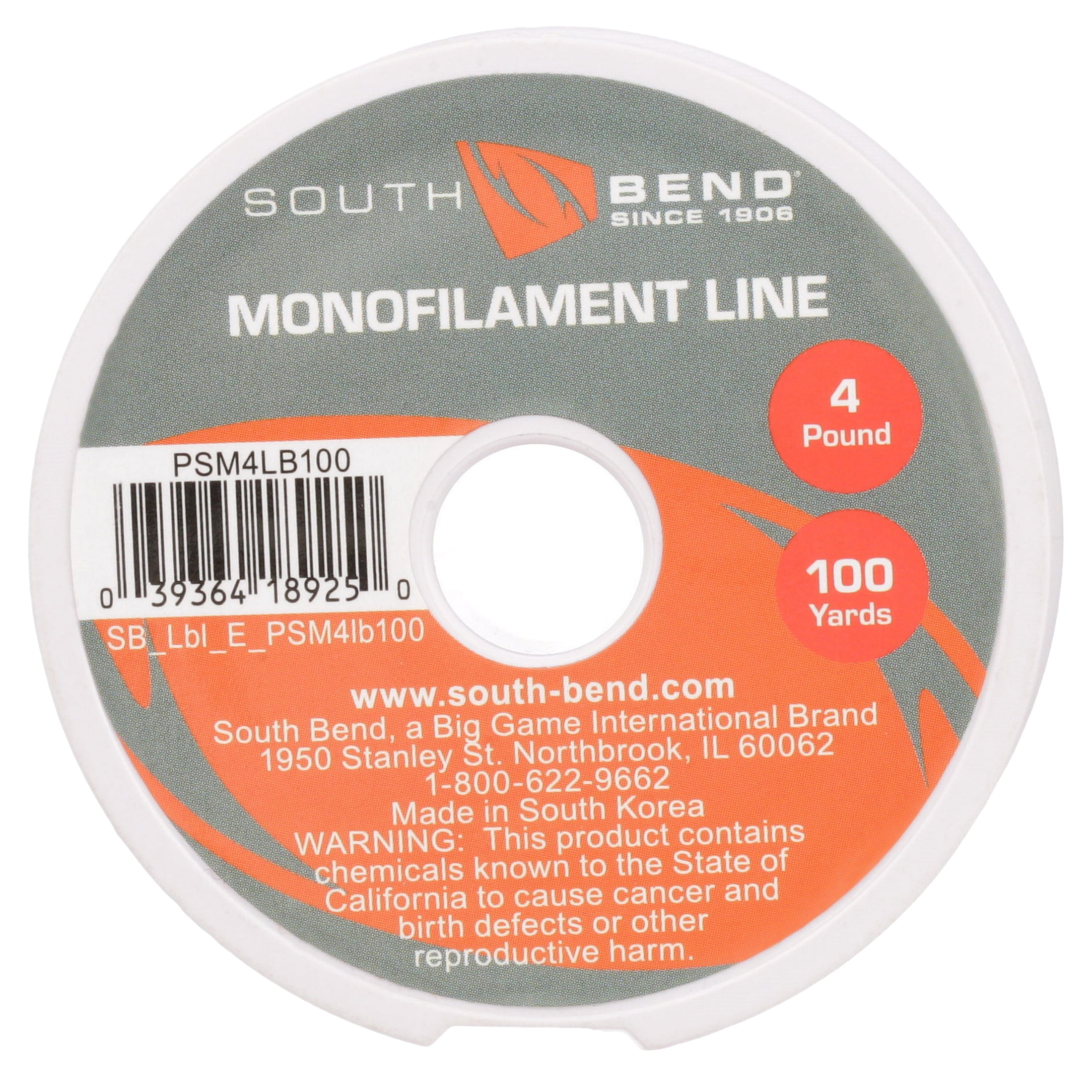 South Bend PSM4LB100 Pony Spool Mono Fishing Line, 4 lb, 100 yd