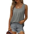 thumbnail image 2 of Camiseta sin mangas plisada para mujer, Color puro, elegante, transpirable, informal, de verano, sin mangas, 2 of 5