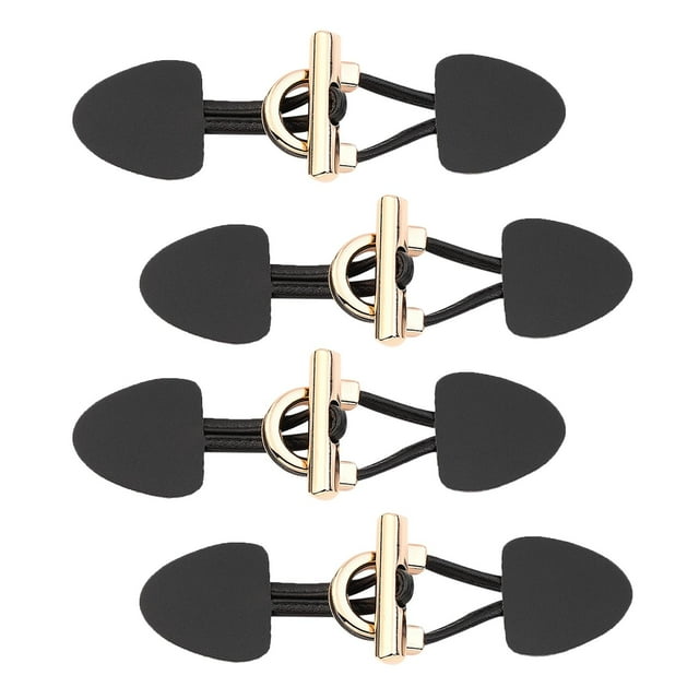 4Pair Leather Sew-On Toggles with Resin Button Closures Sewing Accessories Black