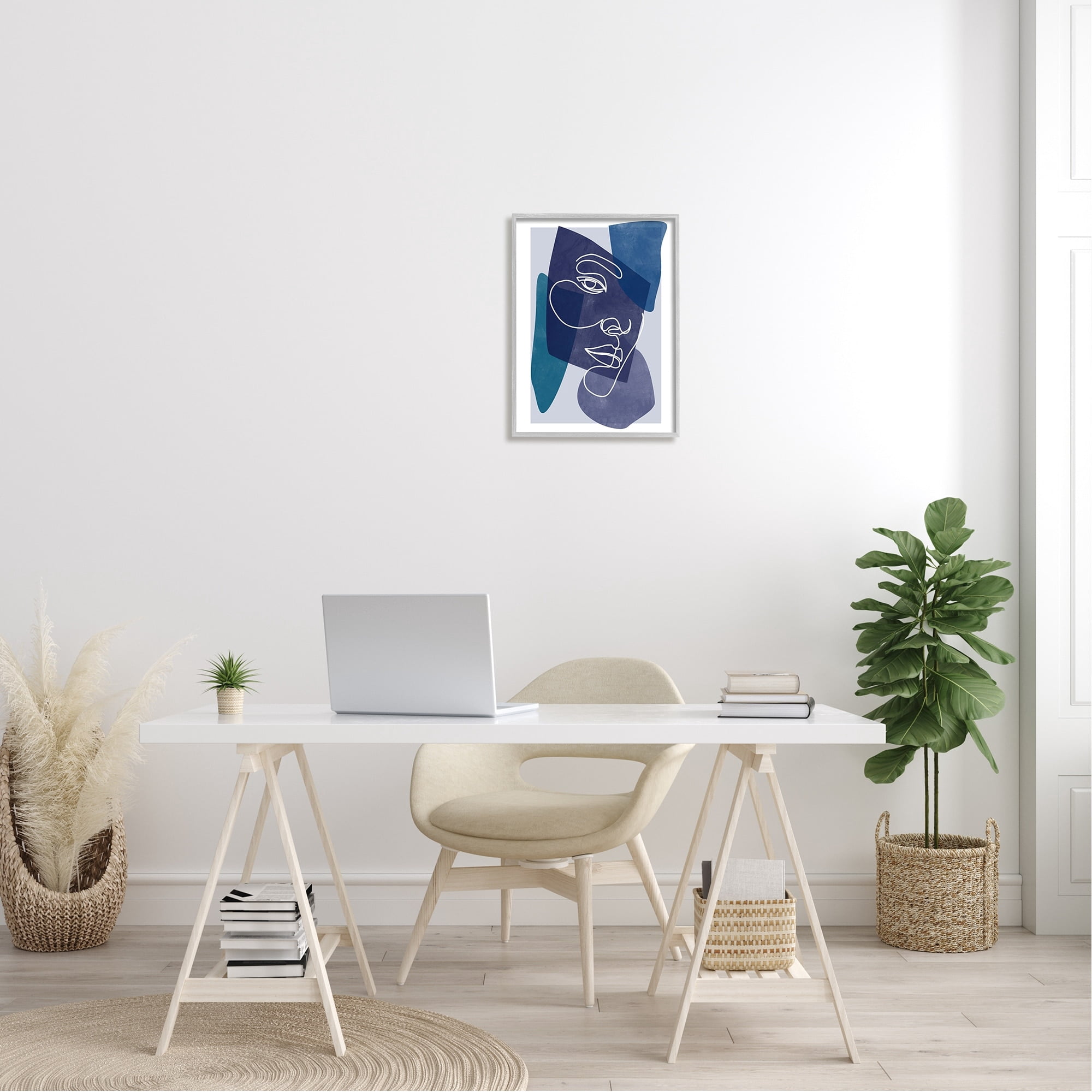 Stupell Industries Bold Blue Purple Shapes Face Line Doodle Motif Framed Wall Art, 16 x 20, Design by Birch&Ink