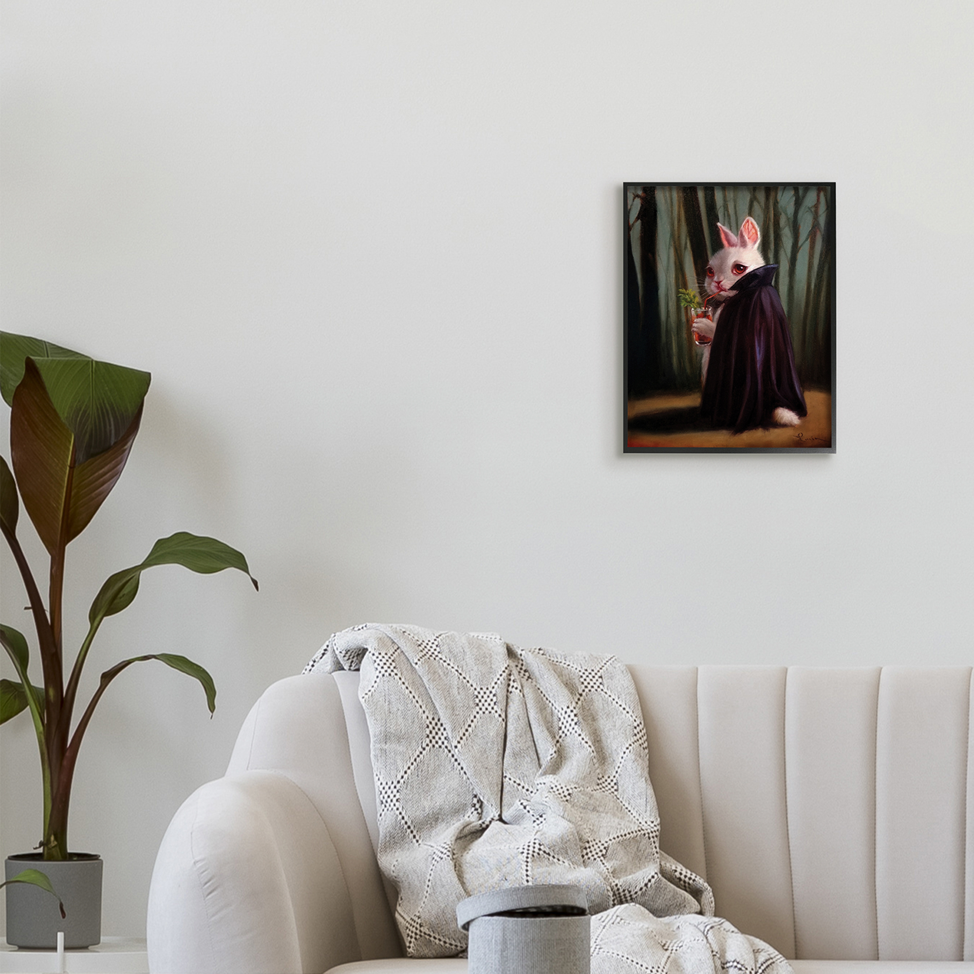 Stupell Industries Vampire Rabbit Drinking Bloody Mary Dark Forest,11 x 14,Designed by Lucia Heffernan