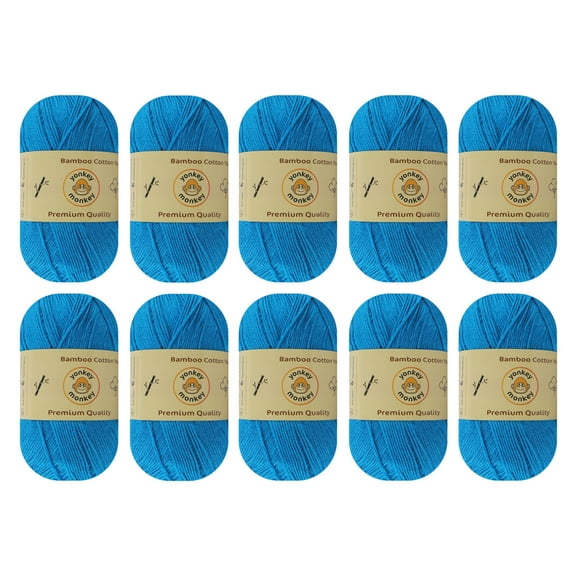 10-Pack Yonkey Monkey Skein Tencel Yarn - 70% Bamboo, 30% Cotton (Blue 9056)