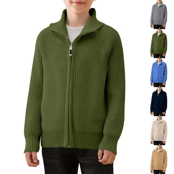 AINIYS Kids and Boys Full Zip Knit Cardigan Lapel Sweater Kids Classic Soft Lightweight Solid Knit Sweater Beige 3 Years