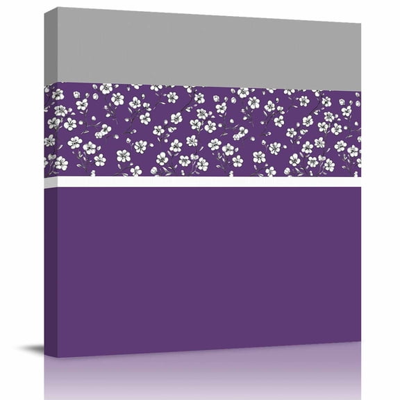 Framed Canvas Wall Art for Living Room Purple Grey Floral Wall Decor, Stitching Art Aesthetic Paintings for Bedroom Office Kitchen Bathroom, Ready to Hang Artwork Wall Pictures 8x8 Inch