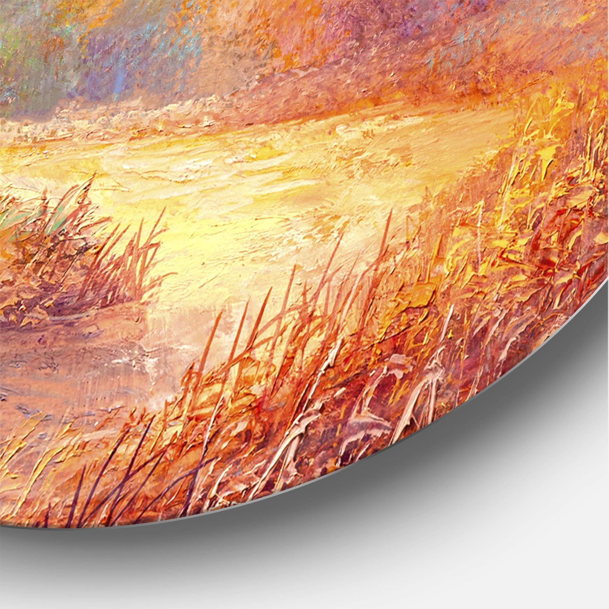 Designart 'The Autumn Forest Orange Leaves Landscape With Path' Lake House Circle Metal Wall Art 36x36 - Disc of 36