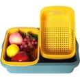 thumbnail image 4 of Cesta de drenaje de cocina para fregadero de 1 pieza, cesta de almacenamiento de frutas y verduras de clasificación de doble capa de plástico, cesta de lavado de verduras, azul, 4 of 6