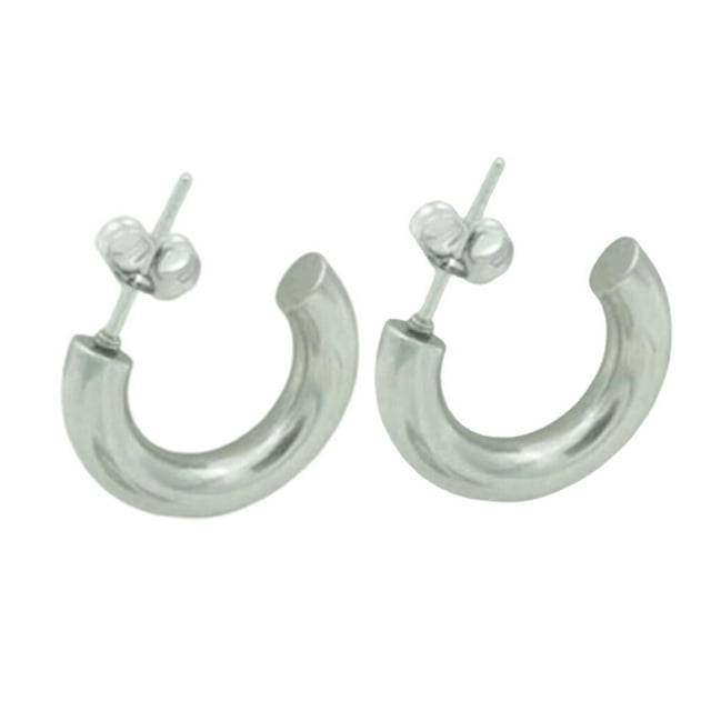 Transemion Women Earrings Exquisite Jewelry Adornment Rounded Ladies Piercing Ear Hoops Ears Studs Fashion Decor Accessory Silver 1Set