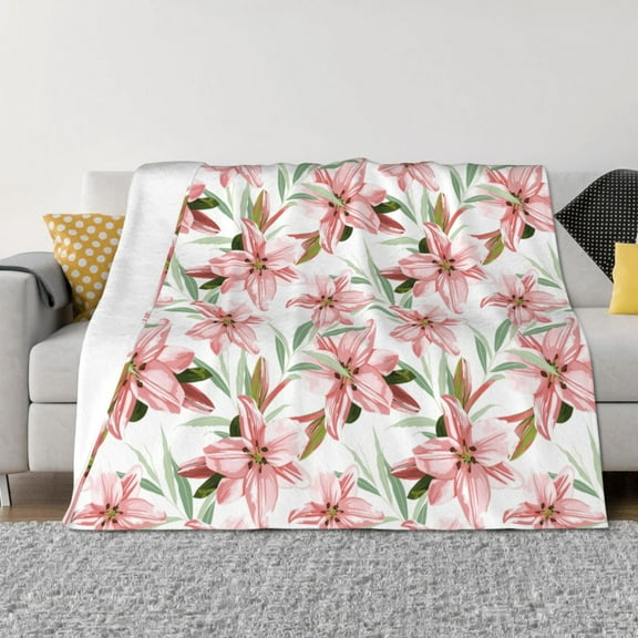 Rozeui Lilies Flowers for Flannel Blanket, Soft Fuzzy Plush King Blanket for Winter, Thick and Warm All-Season Bed Throw-40"x30"