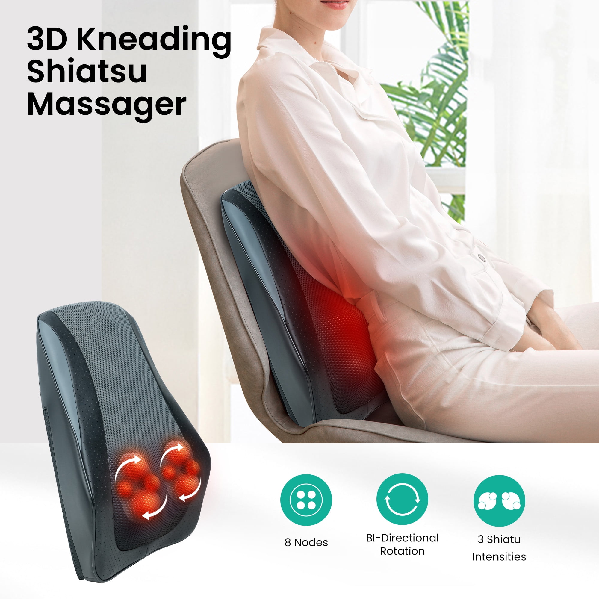 Snailax Shiatsu Back Massager with Heat, Massage Pillow for Neck and Back Pain Relief, Gift