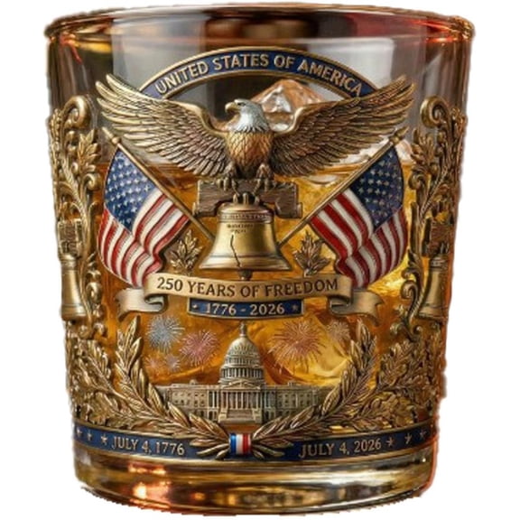 250th Anniversary Whiskey Glass,US 250th Anniversaries Merchandise,1976 Bicentennial Tumbler with Patriotic Eagle for 4th of July & US History Lovers