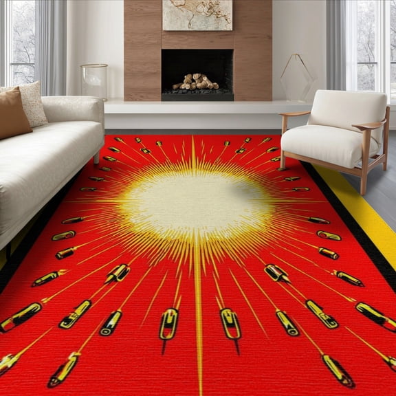 ODIKA 8'x10' Washable Area Rug Non-Shedding, Easy Care, Gamer Gamepad Design With Colorful Burst And Fiery Accents for King Size Bedroom Under Bed, Master Suite