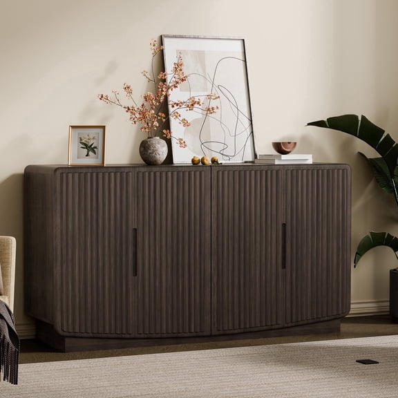 TOPCOMFY 55-Inch Buffet Cabinet with Storage Modern Accent Sideboard with Doors and Shelves Media Console Coffee Bar for Living Room Kitchen Hallway Natural