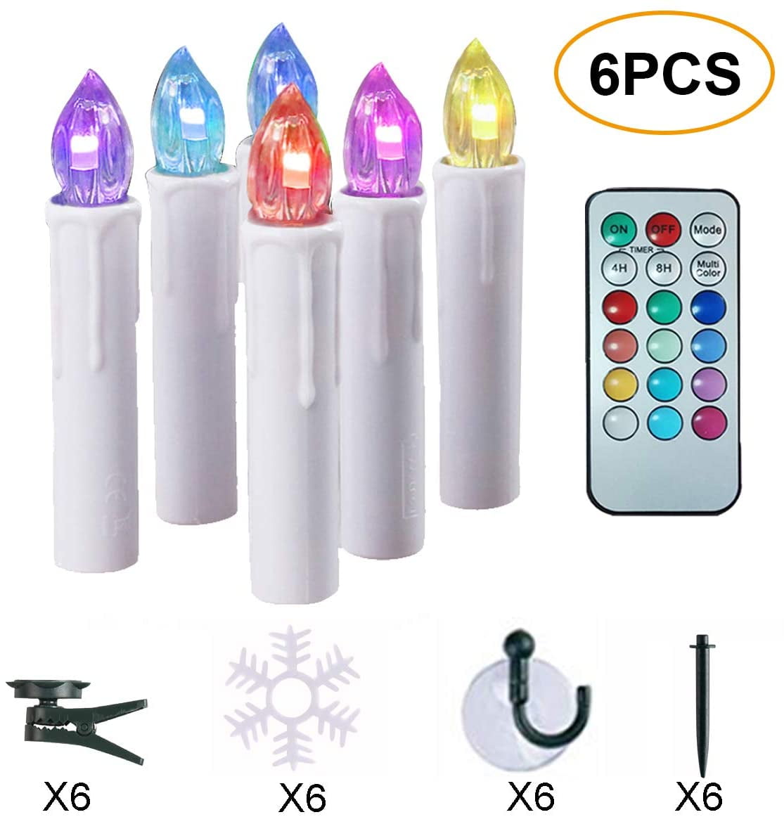 6pcs Window Candles Battery Operated Candles With Timer Remote 12 Colors Led Flameless Taper Candles For Holiday Christmas Window Flickering Lights Decorations Walmart Com Walmart Com