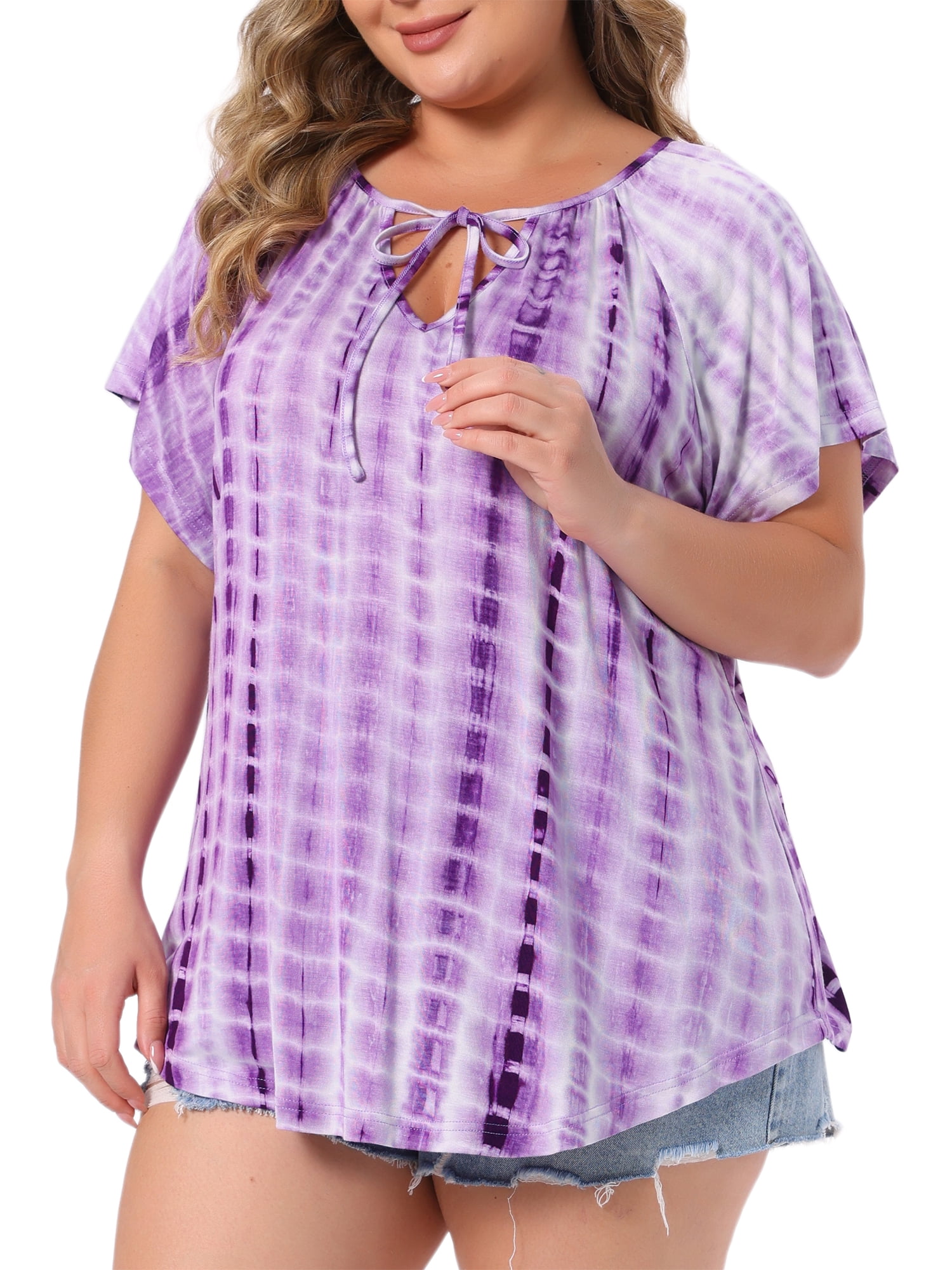 DARING DIVA Women's Plus Soft T-shirt Tye Dye  Casual Top with Comfort Fit 4X Purple