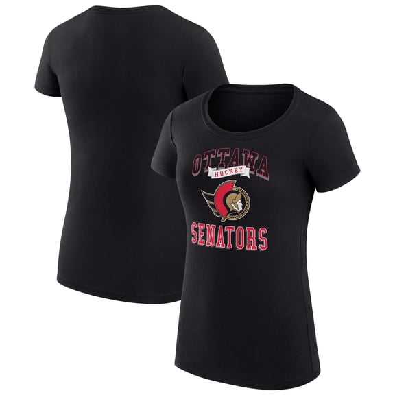 Women's G-III 4Her by Carl Banks Black Ottawa Senators Super-Slim Fit Lightweight Team Logo Graphic T-Shirt