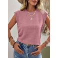 thumbnail image 3 of HYwys Womens T Shirts Summer Short Sleeve Textured Tops Crew Neck Cap Sleeve Shirts Knit Solid Loose Casual Basic T Shirts Tee Blouses Pink XL, 3 of 7