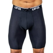 UFM Mens Underwear, 9 Inch Inseam Bamboo-Spandex Mens Boxer Briefs, Adjustable Support Pouch Mens Boxers, 52-54(4X) Waist, Black