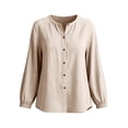 thumbnail image 4 of Tbopshirt Womens Blouses Tops for Women Fashion Solid Color Summer Long Sleeve Imitation Linen Button Neckline Closing Blouse, 4 of 7