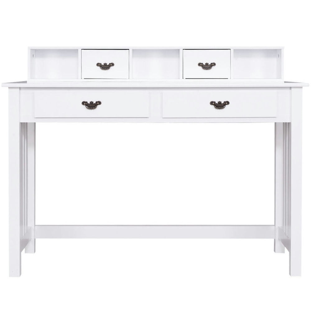 Demi Bonn Computer Desk with 4 Drawer Computer Study Table for Home Office Gaming Writing Workstation, White
