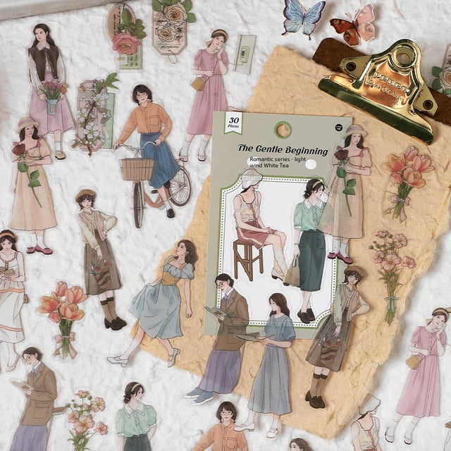 Paquete de pegatinas para mascotas de la serie romántica de personajes retro que se llevan de la mano Material base de la cuenta Pegatinas