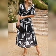 thumbnail image 5 of IDOPIP Womens Summer Short Sleeve V Neck Wrap Maxi Dress Casual Boho Floral Wedding Guest Dresses, 5 of 7