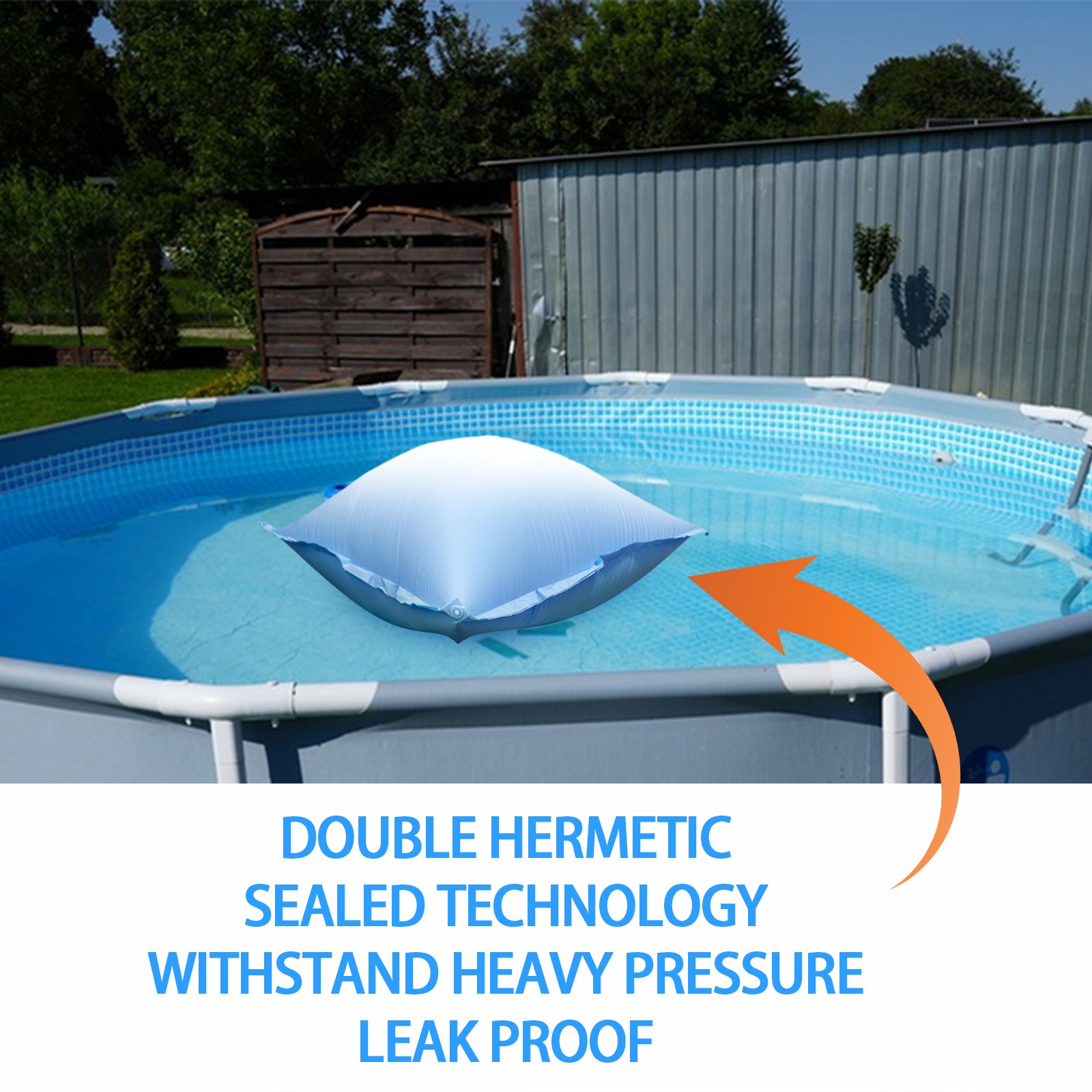 120×120cm Square Winter Pool Pillow for Above Ground Pools, Heavy Duty Cold-Resistant Inflatable Pool Cover Pillow, with 2pcs 3M Ropes for Winter Pool Closing Kit(0.27mm*120cm×120cm)