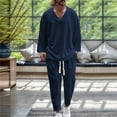 thumbnail image 6 of Felirenzacia Men's Summer Beach Outfits 2 Piece V Neck Shirts and Pants Texture Vacation Sets for Men, 6 of 6
