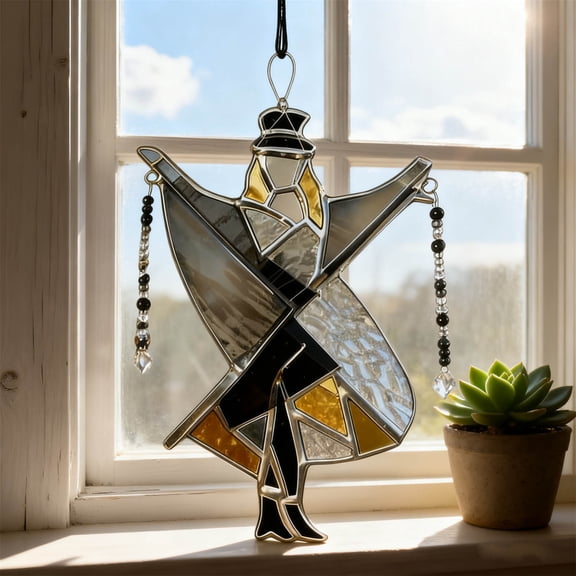 Dancing Lady Stained Glass Spinner, Handmade Dynamic Acrylic Hanging Decoration, Bohemian Style Colorful Sunlight Catcher, for Window, Garden, Porch
