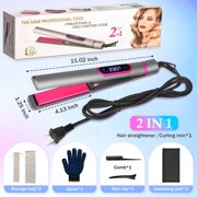 Hot Bee 2 in 1 Hair Straightener & Curler with LED Display, 100-230°C Adjustable Temperature, Flat Iron with Lock Plate, 360° Rotating Cord, Heat Resistant Gloves & Anti-scalding Silicone Mat