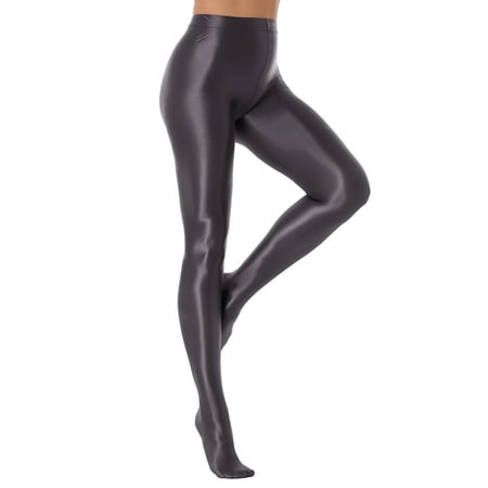 Eandarui Woman Shiny Oil Glossy Footed Pantyhose Tights Leggings Shimmery Hold Up Stockings Lingerie Dark Gray M