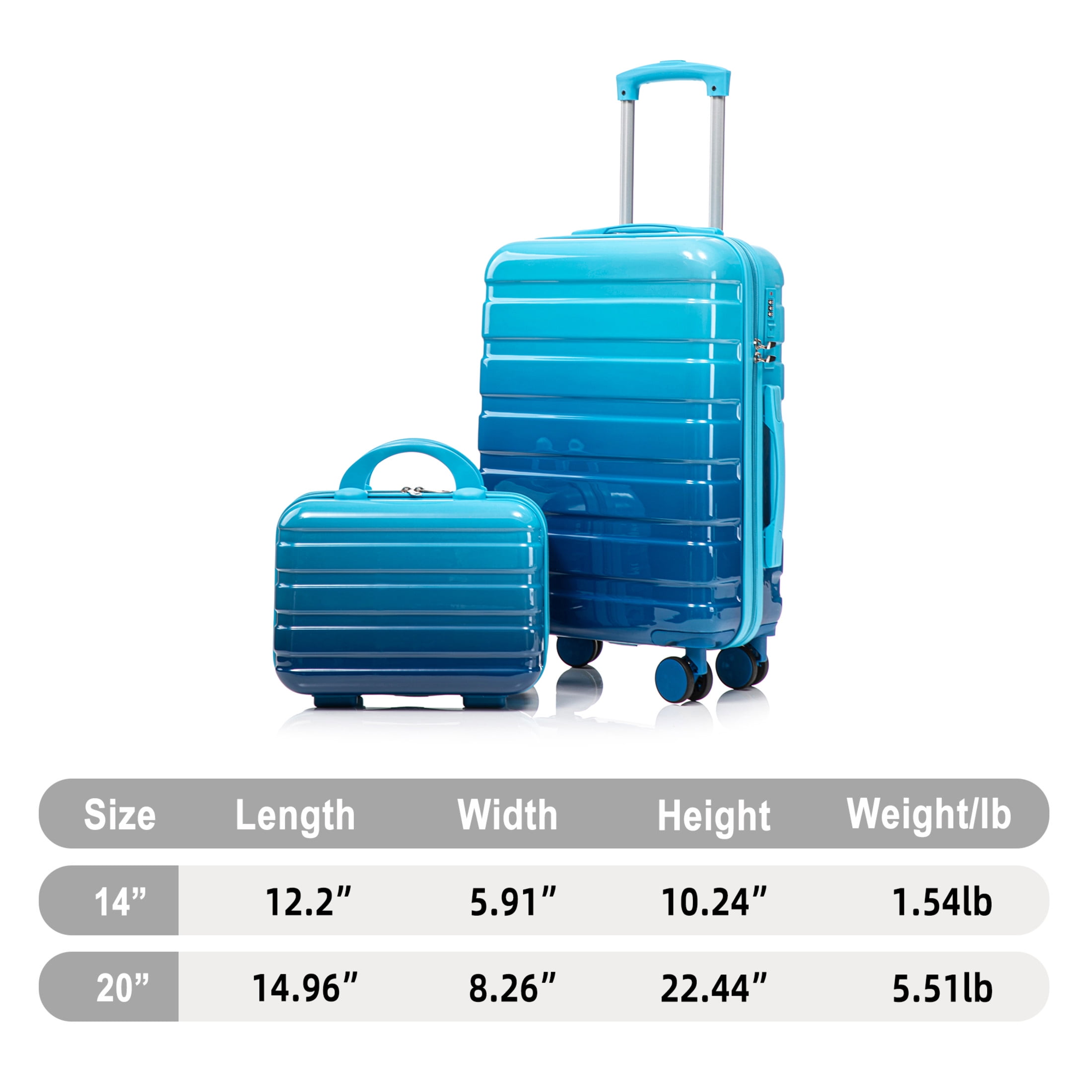 Noble House Vance 20"/14" Hardshell Spinner Luggage Set, Carry-On Suitcase and Cosmetic Case, Navy & Light Blue, Set of 2